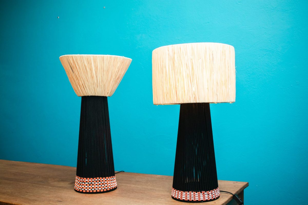 amber stripe drum lamp